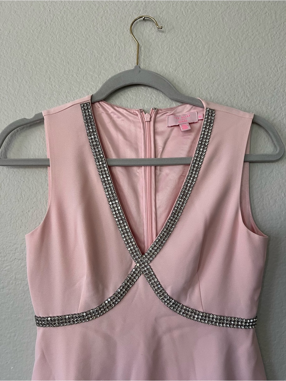 Ted Baker Light Pink Sleeveless Dress with Crystal Cross-Strap Women's Size 0/2 - Picture 2 of 14
